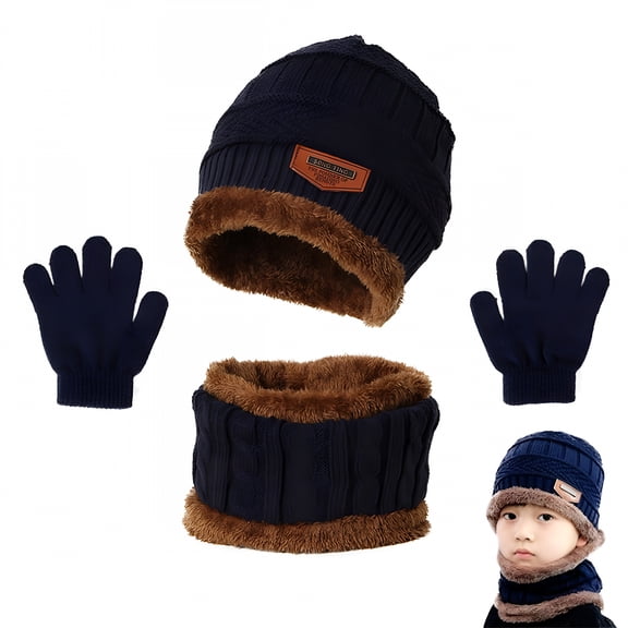 TELOLY 3Pcs Kids Winter Beanie Hat Scarf Gloves Set for 5-12 Years Old Boys Girls