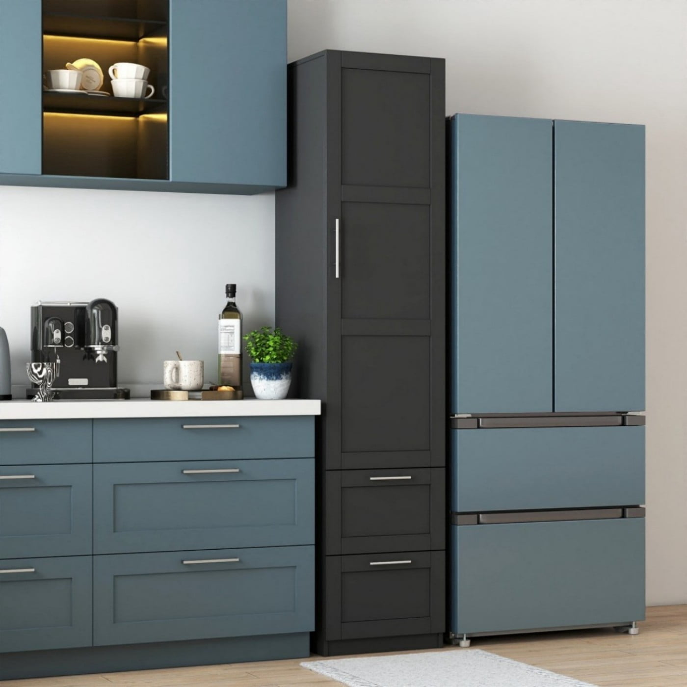 Kitchen Pantry Cabinet, Tall Freestanding Storage Cabinet with Door & 2 Drawers, Adjustable Shelves Organizer for Kitchen, Dining Room, Living Room, Black