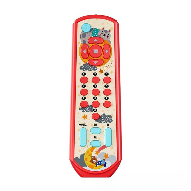 Red Pretend TV Remote Control Toy for Toddlers 0-3: Interactive 3-Language Learning Tool with Lights & Music, Battery-Powered Early Education Toy for Motor Skills Development, Parent-Child Play, and