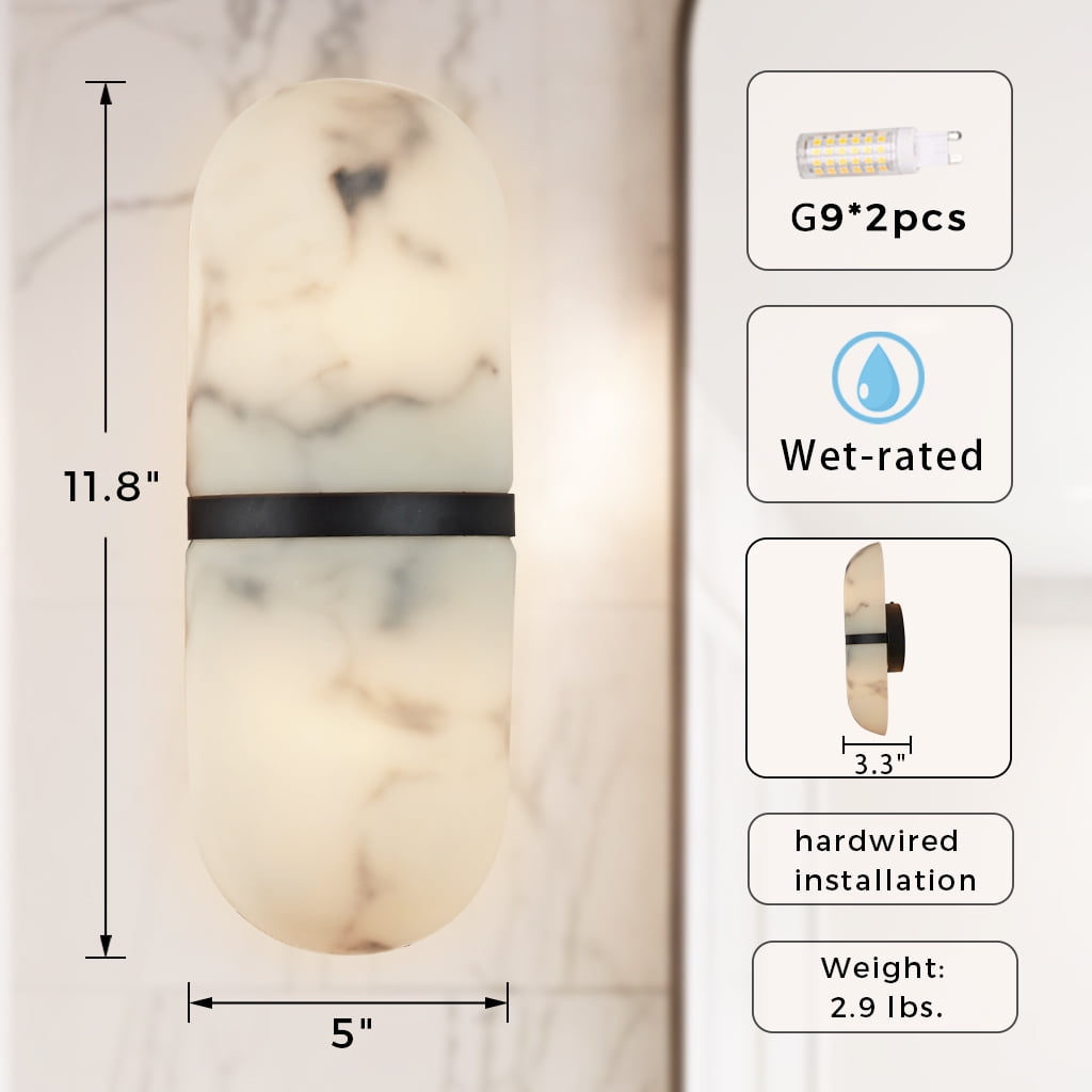 Alabaster Pill Shaped Metal Sconce , Wall Lamps for Bedroom , Bathroom Sconce