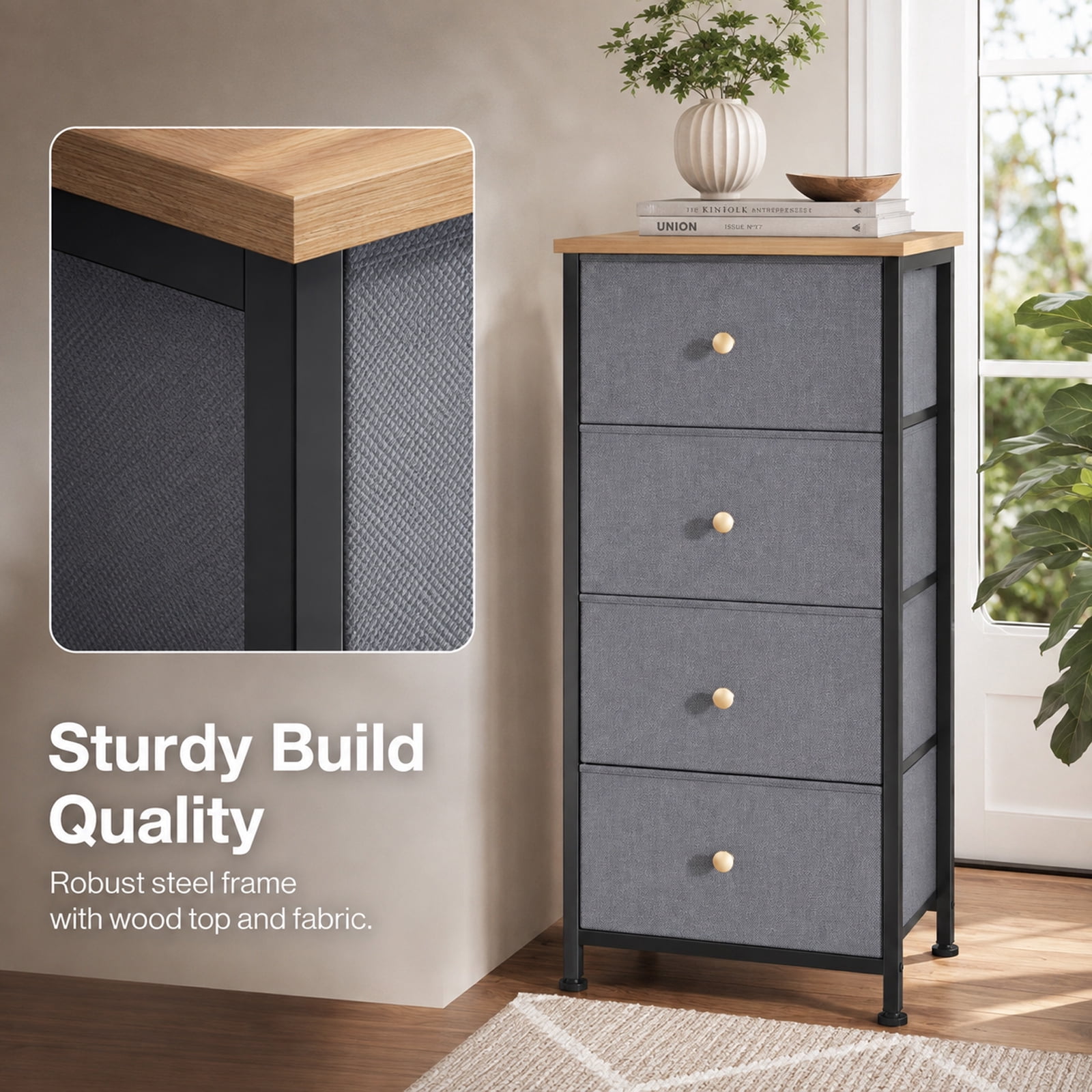 Alvantor Dresser Nightstand for Bedroom, 4-Drawer Fabric Dresser Storage Tower, Space-saving tower, Bedroom or closet use, Chest of drawers for small spaces