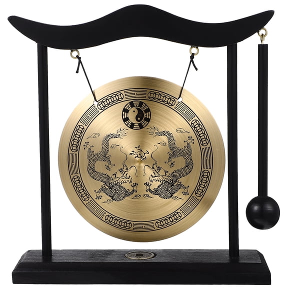 LOLIPPYY Antique Chinese Style Copper Gong with Mallet, Handcrafted Decorative Ornament for Home or Office