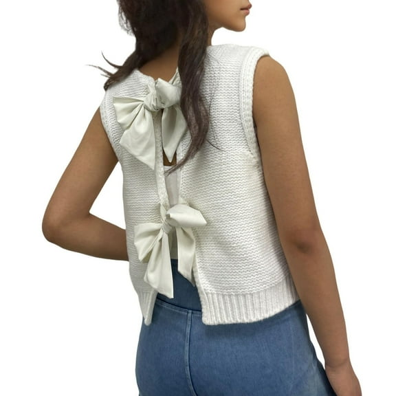 Women Autumn And Winter Solid Color Casual Short Knitted Sweater Vest Top Knitted Bow Vest Vest Sweater Vest plus Size Vest Dress Women Cropped Sweater Vest Christmas Vests Women 's Cardigan Sweater