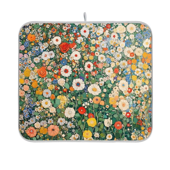Yayeee Dish Drying Mat for Kitchen Counter 16"x18" Microfiber Absorbent Pad, Beige Floral Garden