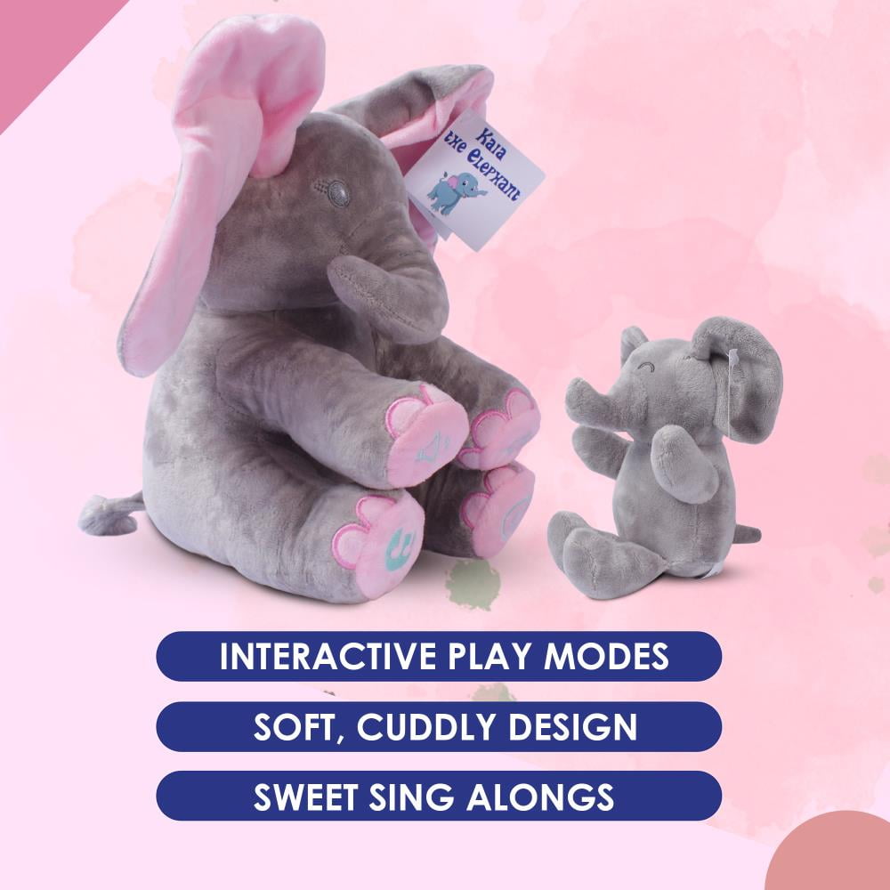 Stuffed Elephant Set - Kaia Interactive Musical Peek-A-Boo Elephant Stuffed Animal Toy & Soft Plush Baby Elephant, Gift for Birthday, Baptism, Baby Shower, Stuffed Toy for Toddlers & Kids, Ages 0 -Up