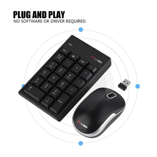 Combo de Teclado Numérico Inalámbrico y Mouse, Ratón óptico 1200DPI, 22 Teclas Mini 2,4 GHz Computadora Portátil Teclado, con Nano Receptor USB, para Laptop, PC, Escritorio, Notebook EOTVIA No