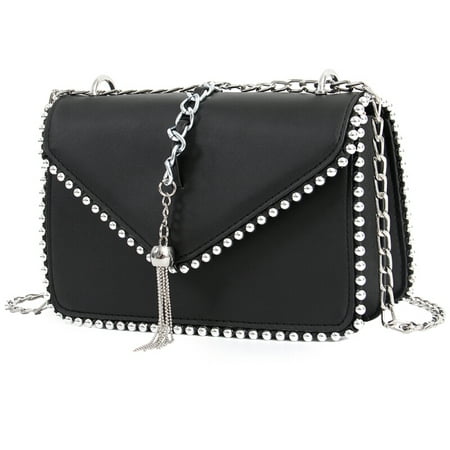Fashion Simple Small Square bag Women's Designer Handbag 2018 High-quality PU leather Rivet Tassel Chain Shoulder