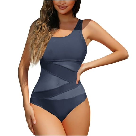 Womens Mesh One Piece Swimsuit Sexy Bathing Suits Scoop Neck Push Up Swimsuits Slimming Swimwear