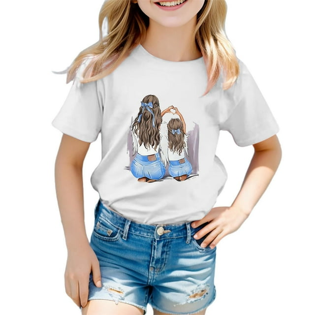 Sunnyoo T-Shirt pour Petites Filles à Imprimé Graphique, T-Shirt à Manches Courtes, T-Shirt d'Été Décontracté