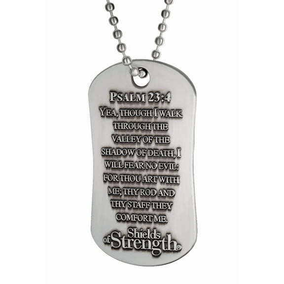 Psalm 23:4-Antique Finish Dog Tag Necklace (4 Pack) by Shields of Strength