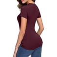 thumbnail image 5 of Yigetop Fitted T Shirts for Women, Womens Basic Solid Color Crew Neck Short Sleeve Long Tee Shirt Basic Tops for Woman Red2 M, 5 of 7