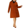 thumbnail image 2 of Unique Bargains Women's Plus Notched Lapel Double Breasted Long Coat Red Brown 1X, 2 of 6