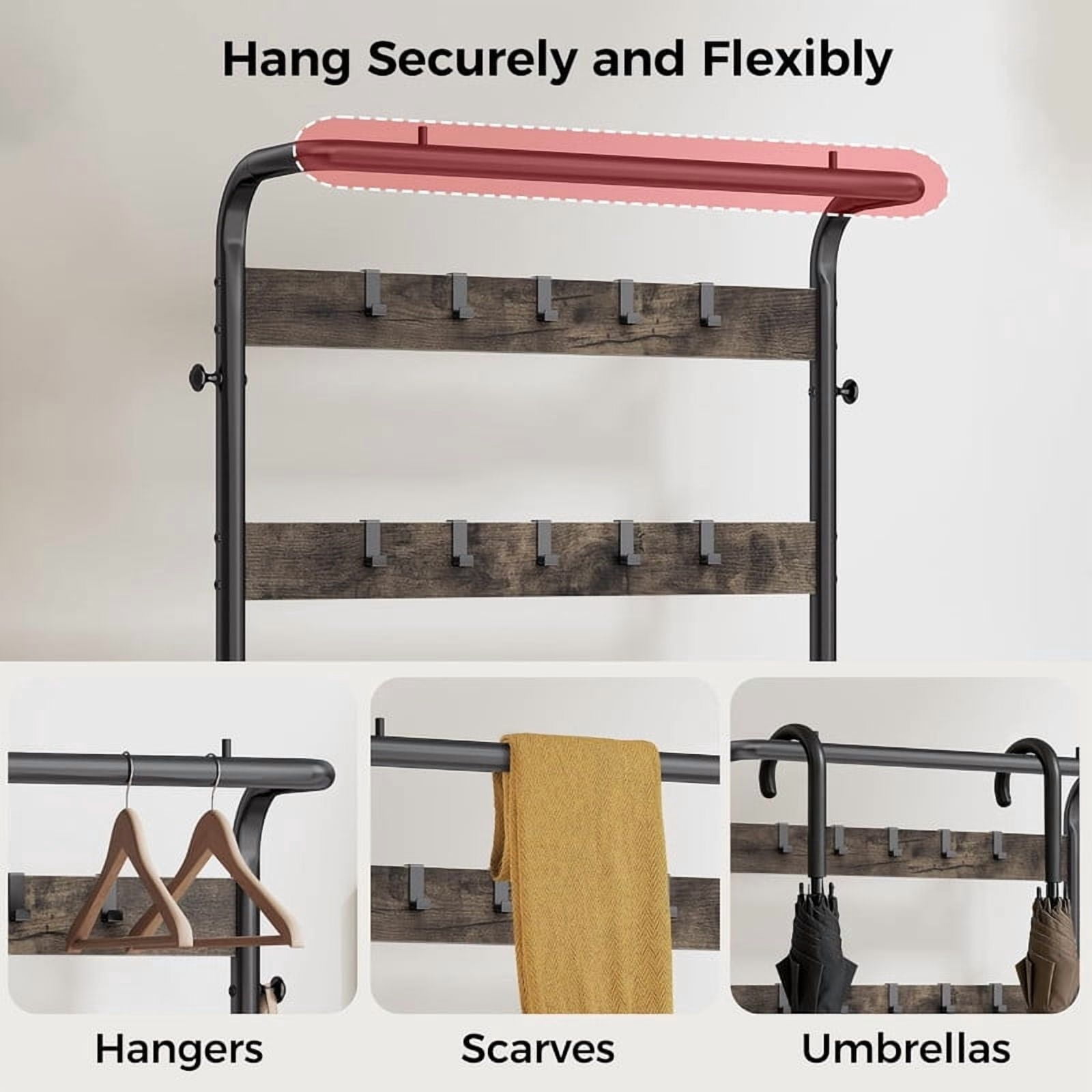 Gianna Hall Tree with Shoe Bench and Coat Rack, 4-in-1 Coat and Shoe Rack for Entryway, Mudroom Storage, Gray