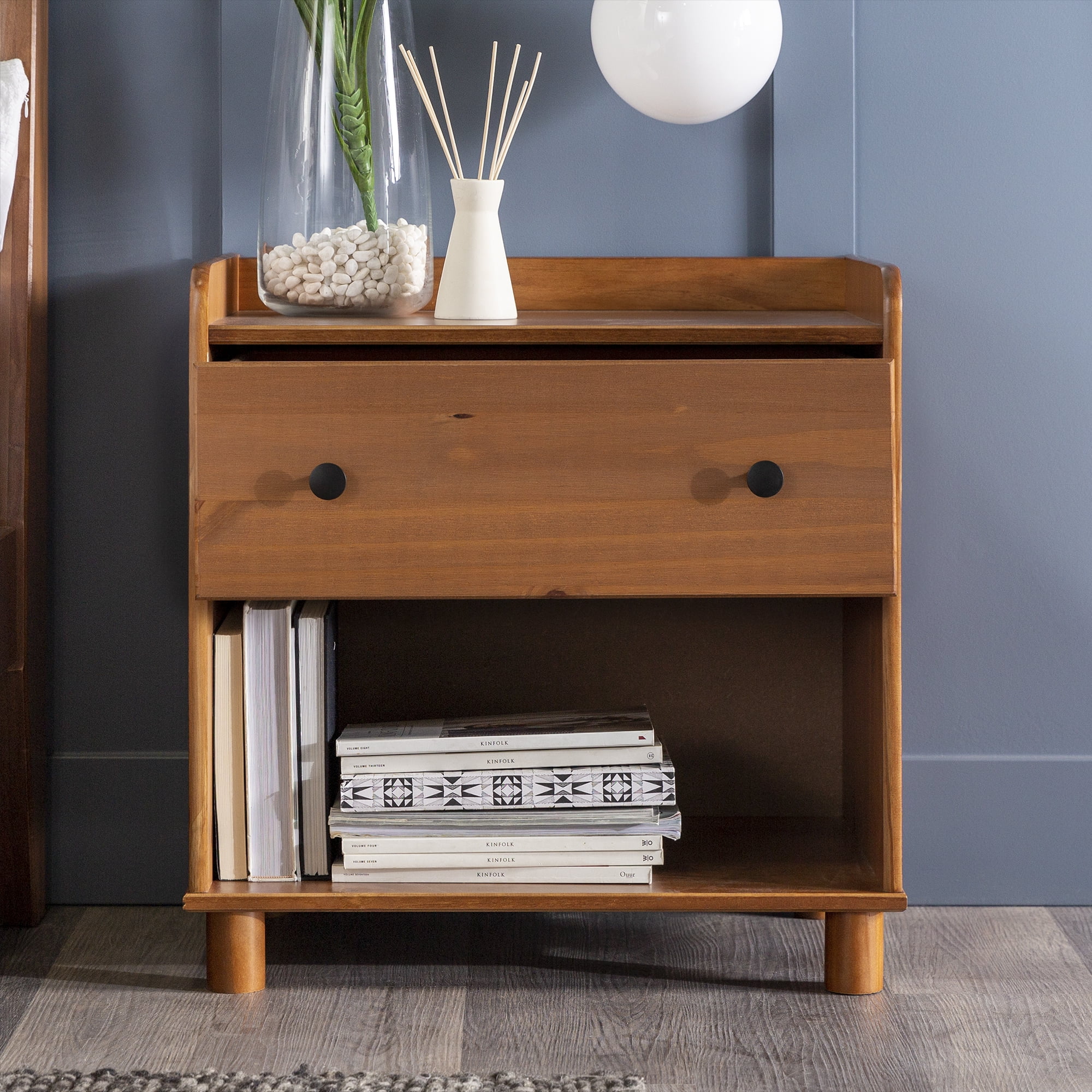 Walker Edison Mid Century Modern Tray Top Caramel Nightstand