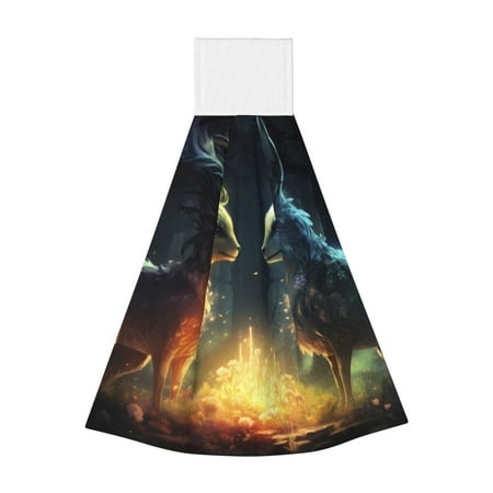 

Adobk Firefly Forest Fox Print Coral Velvet Hand Wipes Fashion Hanging Kitchen Towel for Bathroom Washcloth Absorbent Tie Towel