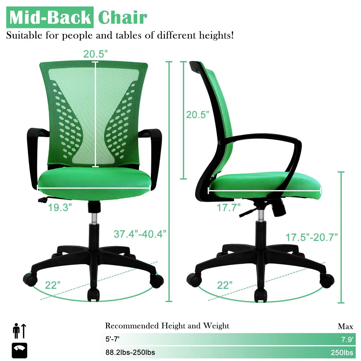 YRLLENSDAN Mesh Executive Office Chair with Armrest, Ergonomic Desk Chairs with Wheels, Adjustable Comfy Lumbar Support Swivel Chair, Blue