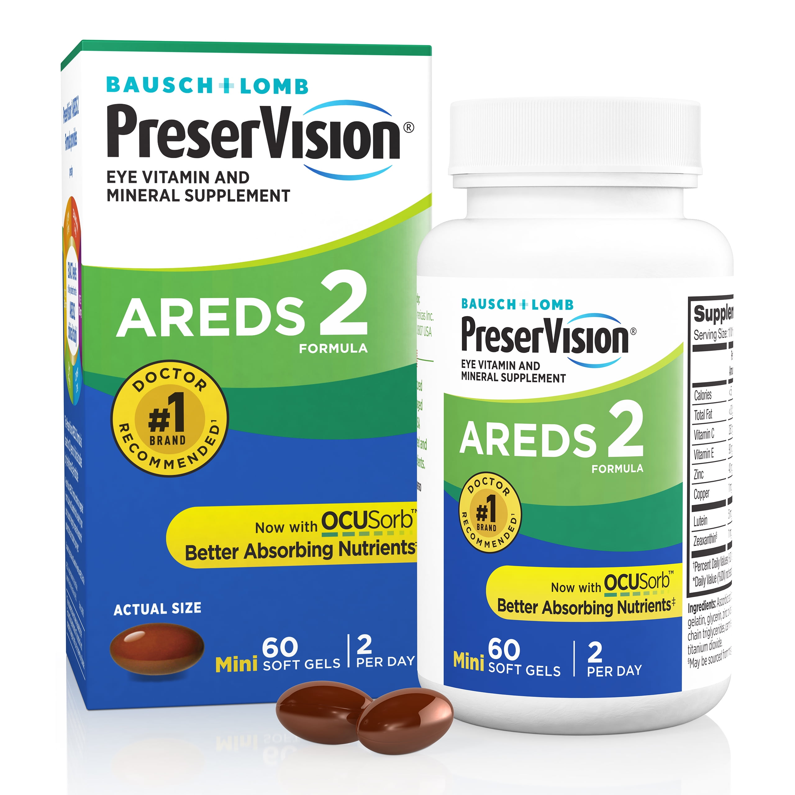 PreserVision AREDS 2 Formula + Multivitamin, Eye Vitamin and Mineral Supplement with Lutein & ZeaxanthinFrom Bausch + Lomb, 60 Soft Gels (MiniGels)
