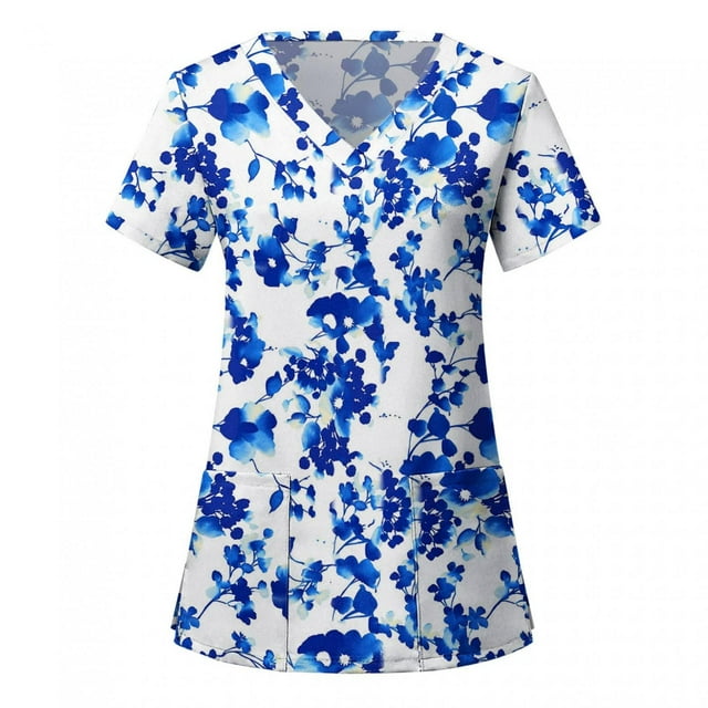 TopLLC Haut de Sarrau Extensible à Imprimé de Dessins Animés pour Femme avec Poches, Col en V, Uniforme Confortable, Tunique