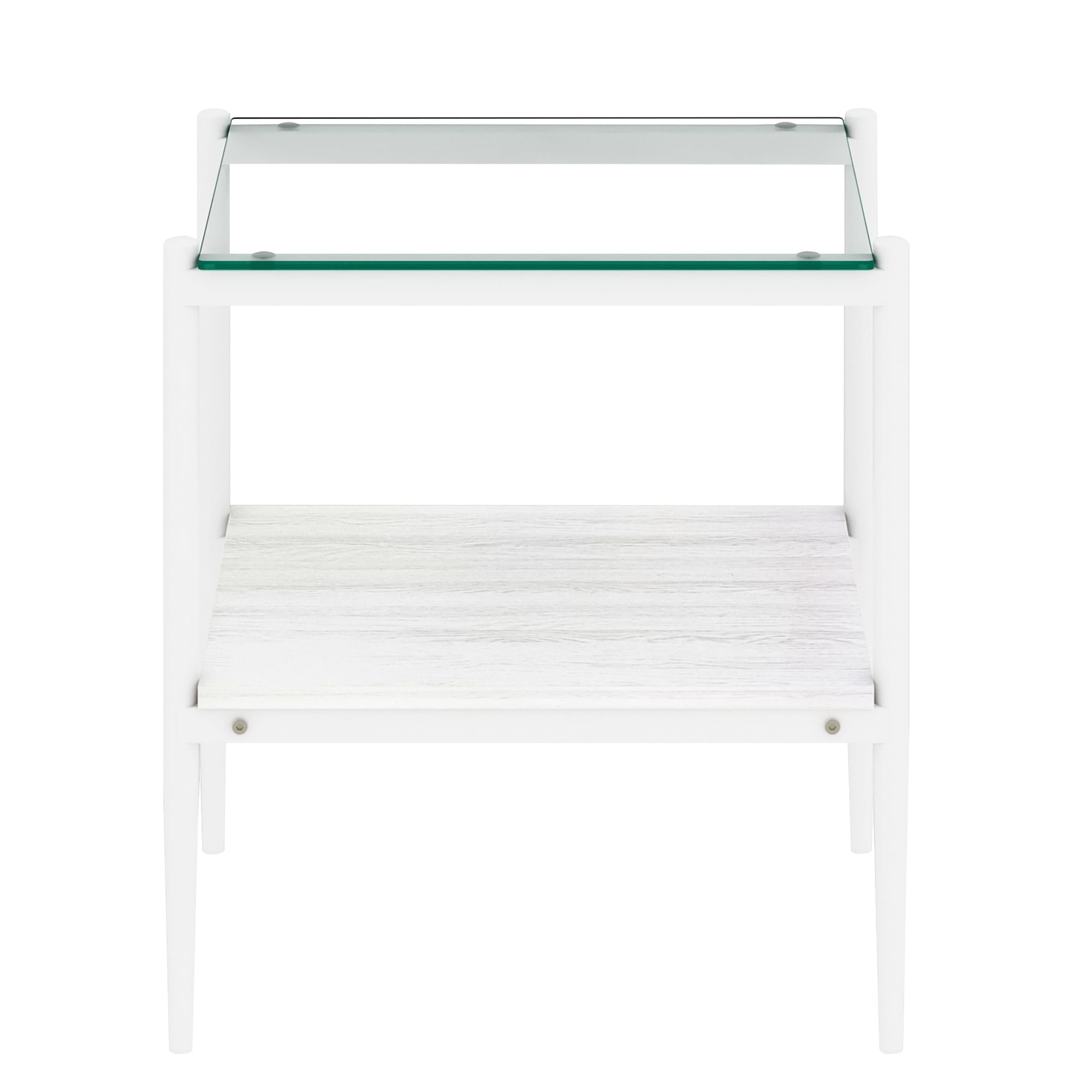 Set of 2 End Tables, Nightstand with Tempered Glass Tabletop, Compact Side Table with MDF Storage Shelf and Sturdy Iron Legs, Easy Assembly for Bedroom or Living Room, Transparent Glass Finish