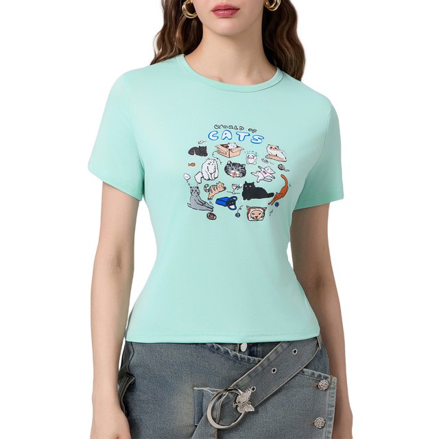 Gupgi T-Shirt Graphique à Manches Courtes pour Femmes, Blanc, Ajusté, pour Adolescentes, Été