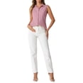 thumbnail image 2 of INSPIRE CHIC Women's Button Down Shirt Sleeveless Lapel V Neck Tunic Chambray Denim Top L Pink, 2 of 6