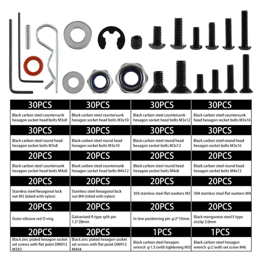 Pack of 520 Hardware Fasteners set Universal Remote Screw set Screws Assortment Set fit for 1/8 1/10 1/12 1/16 Scale Car
