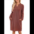 thumbnail image 3 of Vestido Informal de Larga con Bolsillos y Cuello en V para Mujer, Holgado, para Otoño e Invierno Color Caramelo XL, 3 of 9