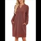 thumbnail image 3 of Vestido Informal de Larga con Bolsillos y Cuello en V para Mujer, Holgado, para Otoño e Invierno Color Caramelo M, 3 of 9