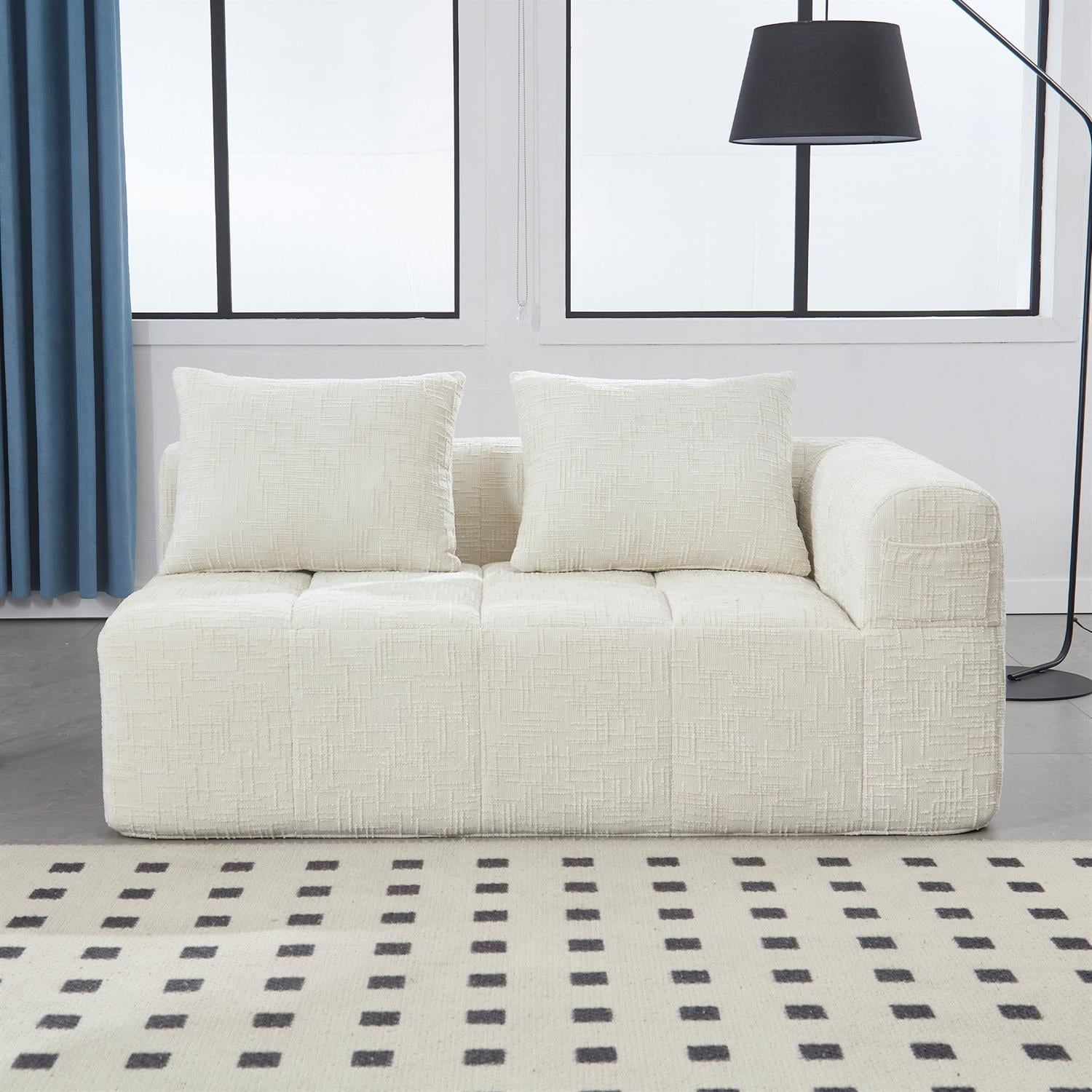 Demi Bonn 62" Plush Chenille Loveseat Sofa, Modular Sleeper for Living Room, Bedroom, Apartment Lounge, Stylish & Comfortable Couch, White