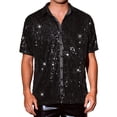 thumbnail image 1 of CAMISA DE FIESTA DISCO DE LOS 70 PARA HOMBRES, CON BOTONES Y MANGA CORTA, TAMAÑO L, NEGRO OSCURO, 1 of 4