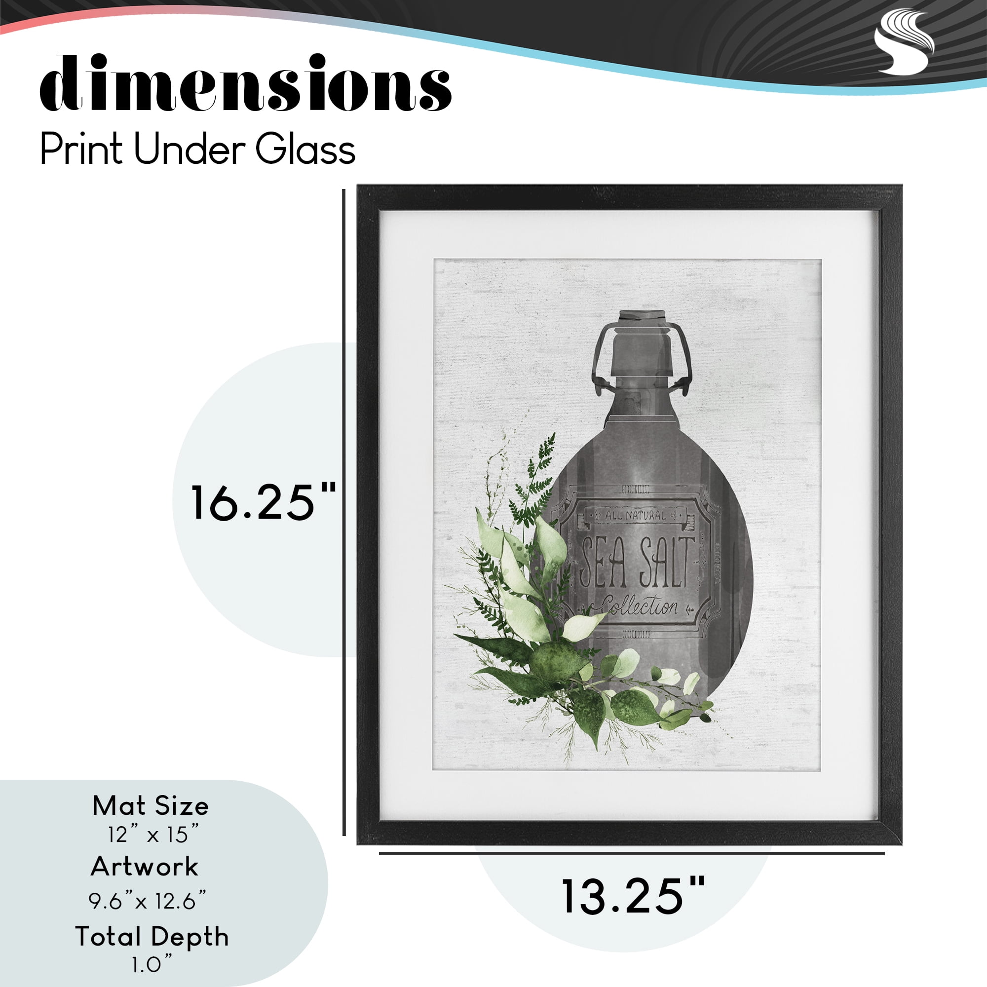 Vintage Bottle with Bathroom Herbs Black Framed Print Under Glass, design by Lettered and Lined