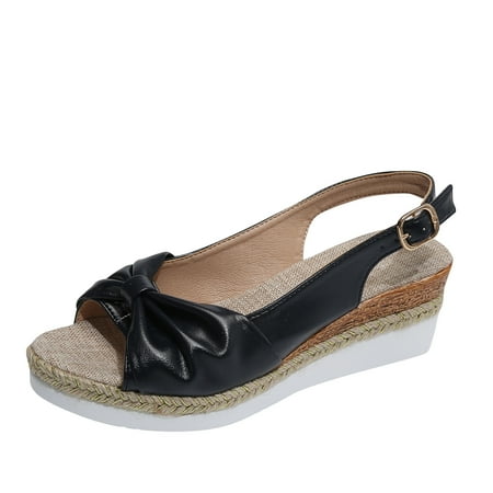 

LWVITH Clearance! Summer Sandals for Women Summer Buckle Espadrille Platform Wedge Heel Sandals Fashion Versatile Braided Linen Breathable Shoes