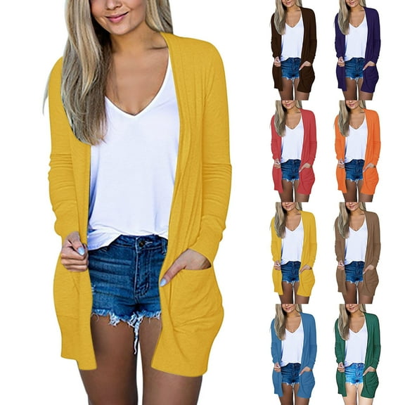 Gyexs Long Sleeve Lightweight Cardigan Sweaters for Women Knit Open Front Plus Size Casual Solid Loose Fall Outwear Clothes (Brown, Size XXL)