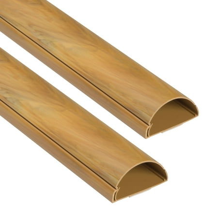 D-Line Wood-Effect Half Round Cord Cover, 2x1in, 39in Length, 2-Pack