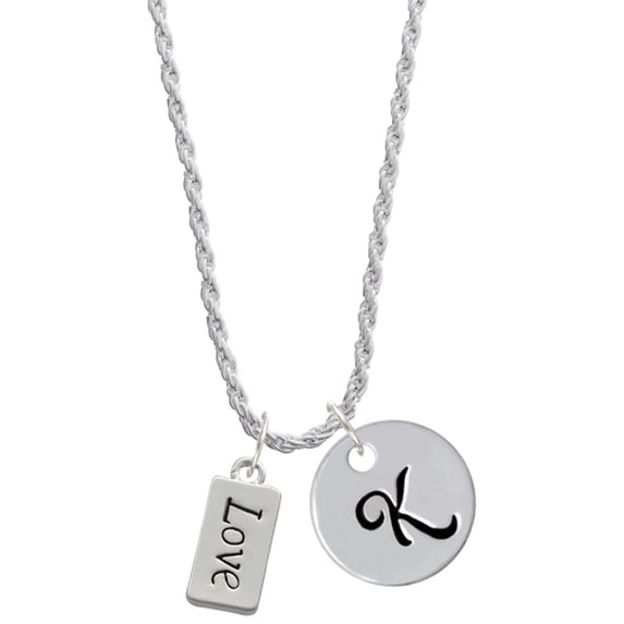 Delight Jewelry Silvertone Love Silvertone Script Initial Disc - K - Charm Necklace, 20"+3"