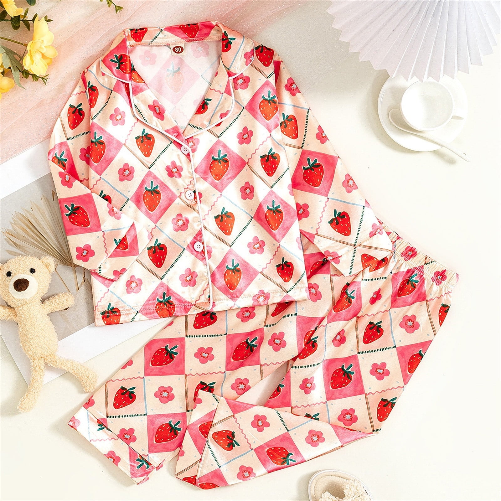 XDZJLR Girls Outfits Kids Pajamas Button Down Shirt Tops Pants