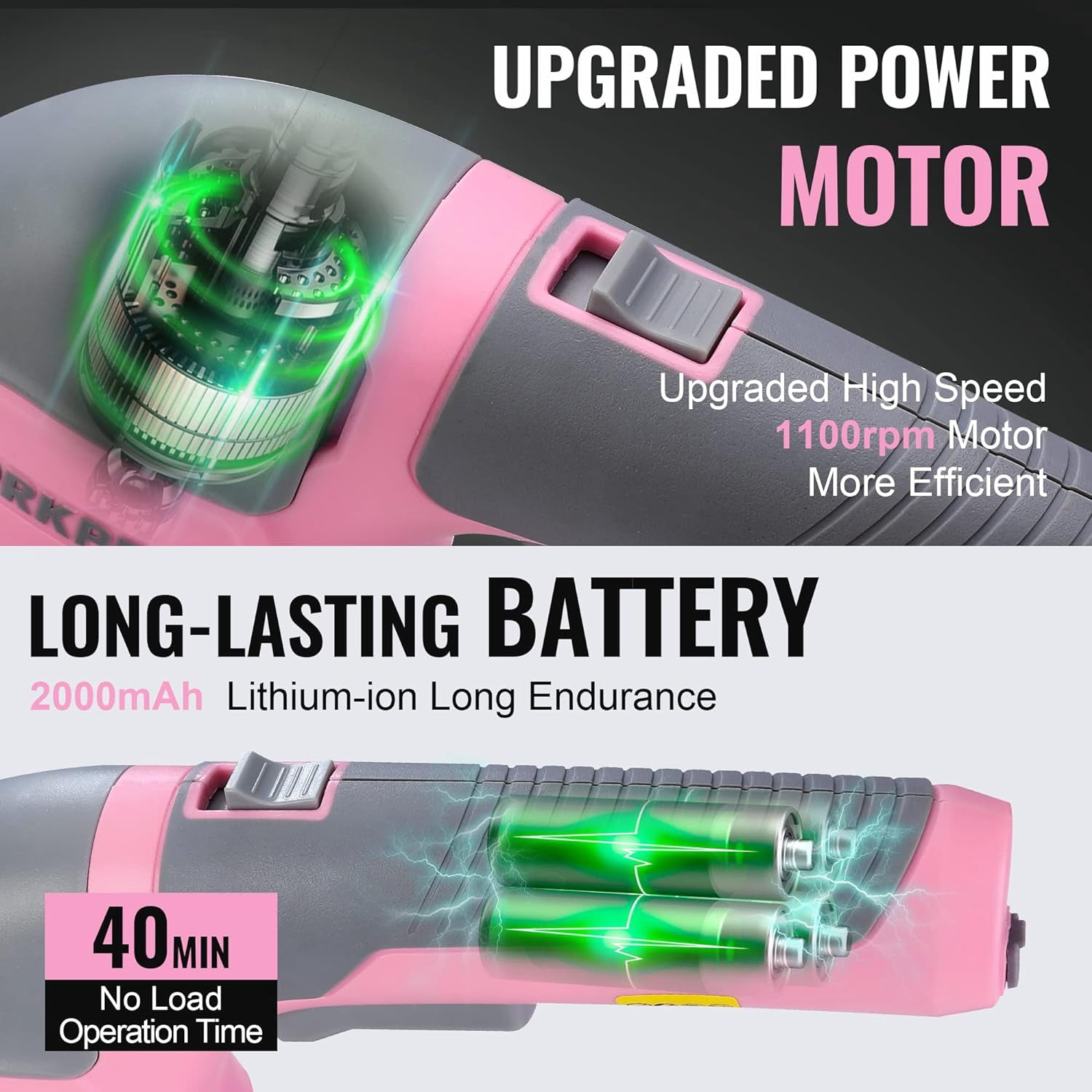 WORKPRO 2-in-1 Cordless Grass Shear & Hedge Trimmer, Rechargeable Electric Shrub Cutter, Lithium Battery, Type-C Charging, Handheld, Pink