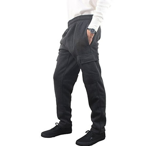 NBN Gear - NBN Gear Mens Solid Fleece Cargo Drawsting Sweat Pants (Medium, DK Grey/Black