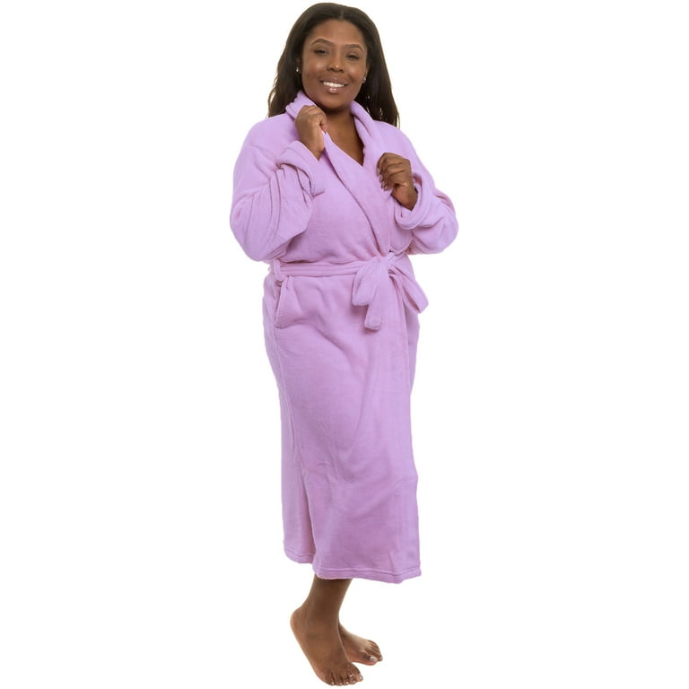Silver Lilly Womens Robe Plush Fleece Bathrobe Mid Length Robe Shawl Collar Lavender XX Large Walmart