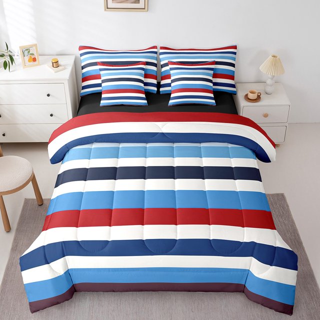 Erosebridal Geometric Stripes Bedding Sets Twin Size,Abstract Artwork Comforter Sets With Sheets,Lines Room Decorative,Reversible,Breathable,7Pcs