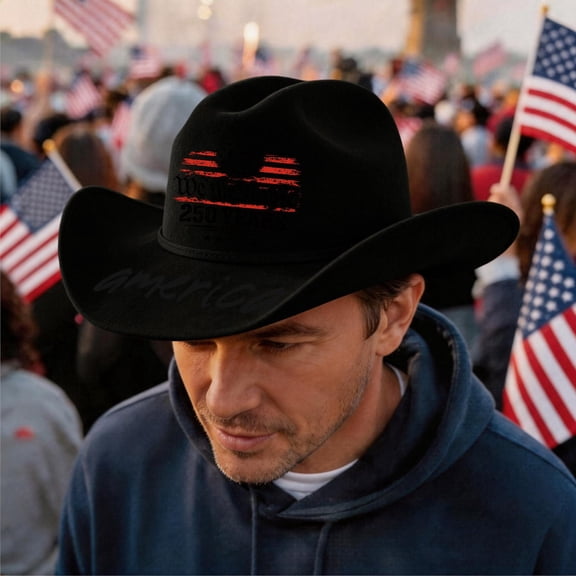 Evdexr 250Th Anniversary Usa Hat American Flag Cowboy Hat Patriotic USA Western Hat 4th of July Party Parade Rodeo Unisex Cowboy Cowgirl Hat Black