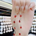 thumbnail image 5 of Eosunjian 1 Pair Women Drop Earrings Contrast Color Shiny High-end Tassel Faux Crystal Dangle Earrings Birthday Gift Red, 5 of 13