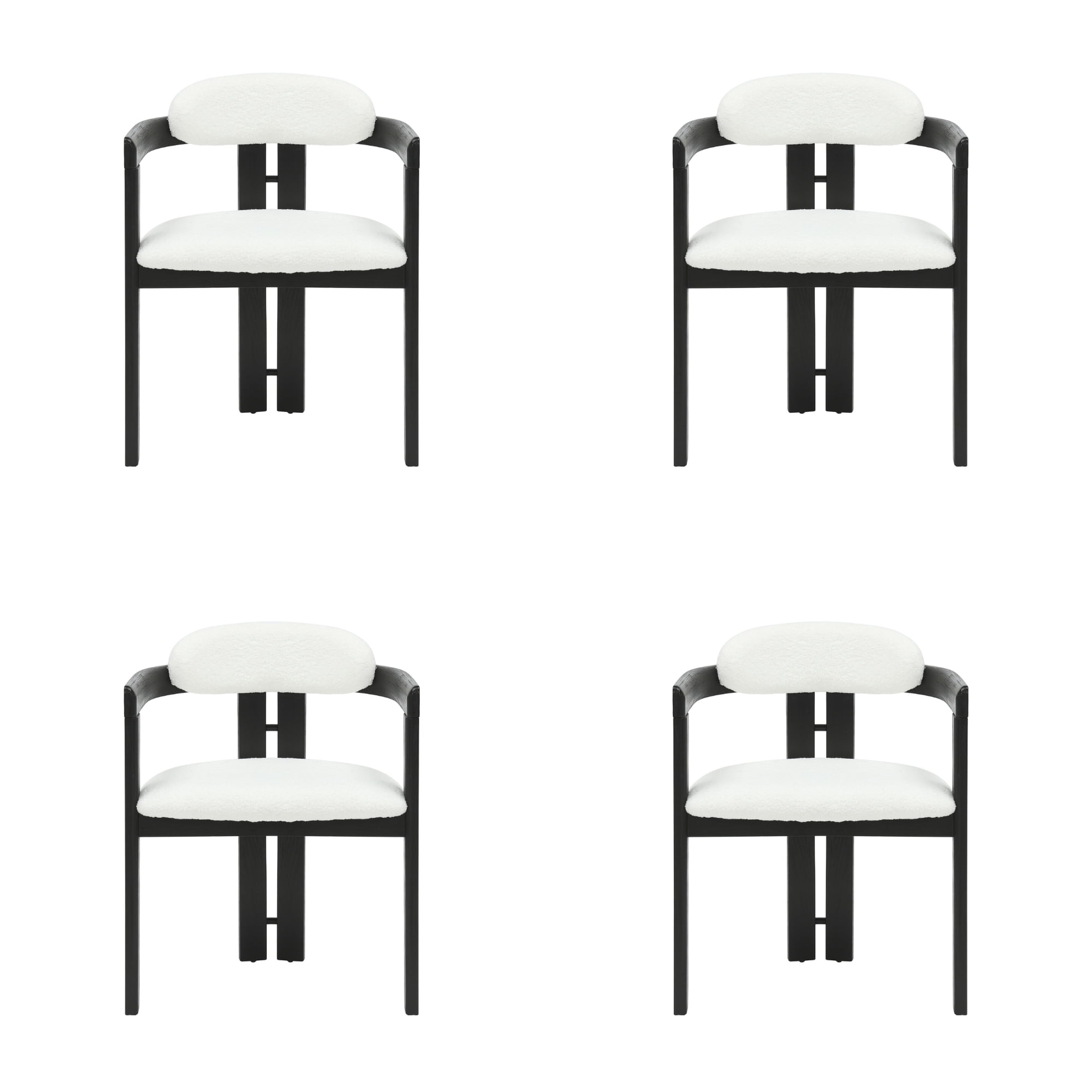 Jazmin White Curved Back Wood Dining Chair with Boucle Fabric Seat Set of 4