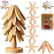 Minibee Tree Trivet Set – 5 Wooden Trivets & 1 Stand Stored, Foldable Natural Tree Trivet Set for Hot Dishes, Pots, and Bowlsa
