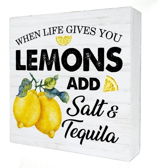 Zomyto 5x5 Inches When Life Gives You Lemons Wood Box Sign Decor Lemon Wooden Box Signs with Sayings Desk Decoration
