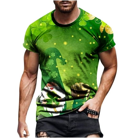 

SOOMLON Mens St. Patrick s Day Tops Shamrock Print T Shirts Gnomes Pattern Tops Clover Floral Shirts Bowling Shirt Short Sleeve Crew Neck Bra Cami Tank Bra Army Green XXXXXL