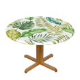 thumbnail image 2 of YFYANG Round Fitted Table Cloth, Waterproof Green Abstract Leaf Doodle Pattern Polyester Table Cover, Indoor Outdoor Decorative Tablecloths with Elastic Edge, 2 of 7