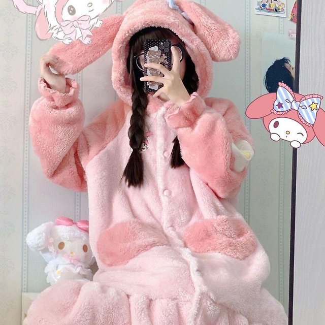 2024-2022 Winter Kawaii Sanrio Pajamas Animation Kuromi Cinnamoroll My Melody Facecloth Plush Warm And Comfortable Pajama Pants Set