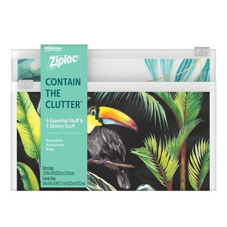 Ziploc Brand Boho Collection Accessory Bags (5 Essential and 5 Skinny), 10 Total Bags