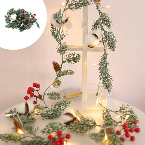 Puntoco Nuevas luces LED de alambre de cobre, agujas navideñas, conos, luces de decoración navideña de algodón rojo, colgantes para árboles de Navidad